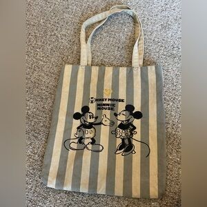 Mickey Mouse & Minnie Mouse Striped Tote Bag - Gray and Cream